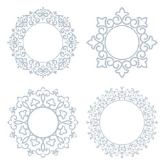 Set of decorative frames Elegant vector element for design in Eastern style, place for text. Floral gray and white borders. Lace illustration for invitations and greeting cards