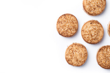 Traditional Spanish mantecados dessert or Christmas shortbread cookies isolated on white background