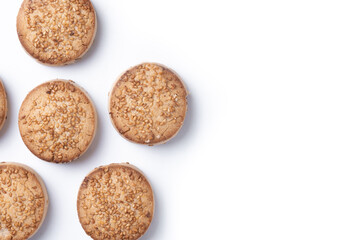 Traditional Spanish mantecados dessert or Christmas shortbread cookies isolated on white background