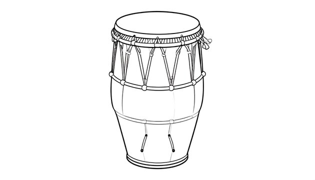 Line art depiction of a conga drum, rendered in black and white