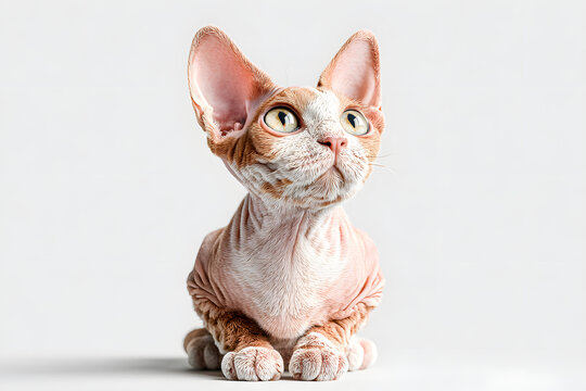 Minskin Cat with Velvet Coat Posing Elegantly on Neutral Background in Studio Setting