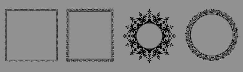 Set of decorative frames Elegant vector element for design in Eastern style, place for text. Floral black and gray borders. Lace illustration for invitations and greeting cards