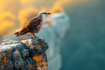 A majestic bird perched gracefully on a rugged cliff, embodying the beauty and serenity of nature in a stunning wildlife scene  