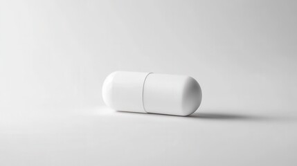 White capsule resting on a smooth surface under soft lighting, showcasing simple design and clean aesthetic in a minimalist setting