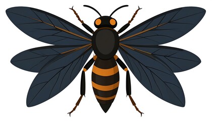 Illustration of a stylized insect with wings, body and legs