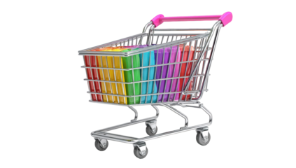 Colorful shopping cart filled with rainbow items
