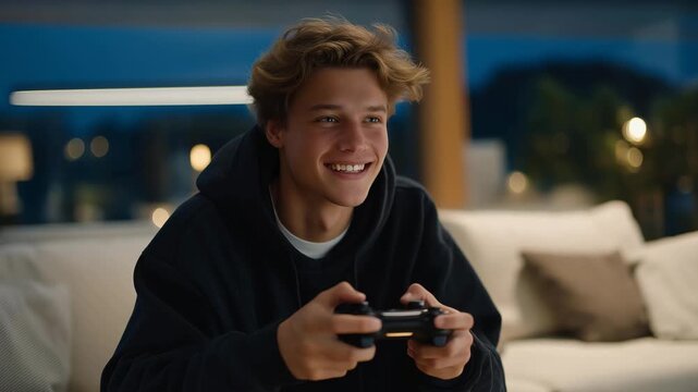 Teen interacting with AR-based educational internet games, showing joy and surprise, symbolizing immersive learning, emotional engagement, and next-gen augmented web experiences. cinematic color