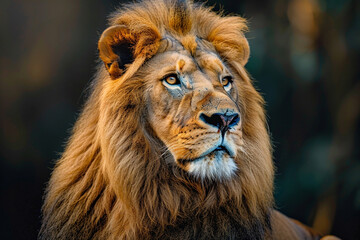 A majestic lion with a powerful mane and intense gaze, exuding strength, courage, and regal beauty in a captivating portrait that showcases the wild beauty of this magnificent creature  