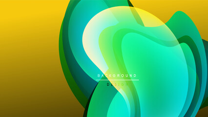 Abstract fluid shapes, vibrant colors. Yellow, green gradients create dynamic background. Modern design element, smooth transitions.