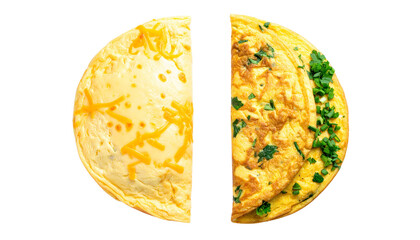 Pair of Breakfast Omelettes with Different Ingredients – isolated on transparent background
