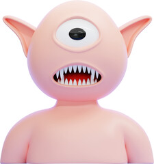 PNG 3D Cyclops With Sharp Teeth Illustration Isolated on a White Background