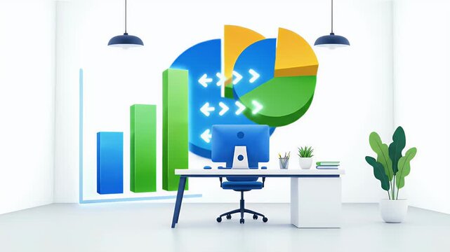 Office Scene with Data Charts - Business Analytics Illustration