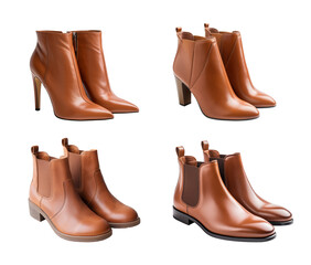 Pairs of brown leather ankle boots isolated