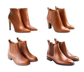Pairs of brown leather ankle boots isolated