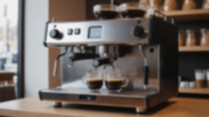 Blurred background of a modern coffee maker located in a cafe used to make coffee drinks.