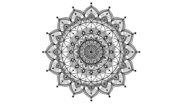 Intricate, symmetrical floral pattern in black on a white background - Powered by Adobe