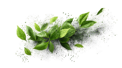 Fresh green leaves in a bubbly, foamy splash