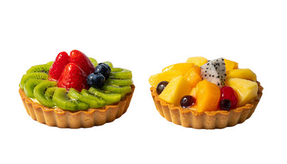  Two Colorful Fruit Tart Variations with Fresh Fruits – isolated on transparent background