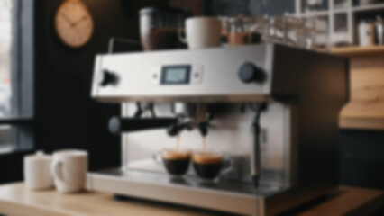 Blurred background of a modern coffee maker located in a cafe used to make coffee drinks.