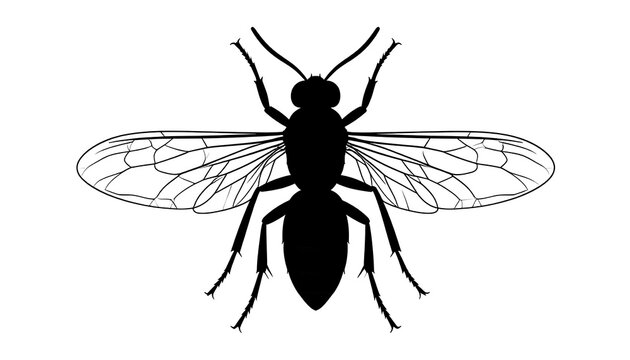 Overhead silhouette of an insect with detailed wings, legs, and antennae