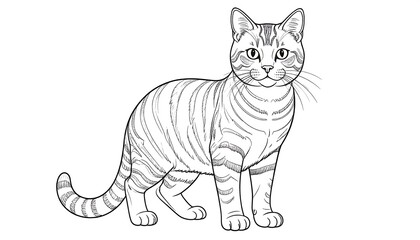 Fototapeta premium Line drawing illustration of a striped domestic cat, facing forward