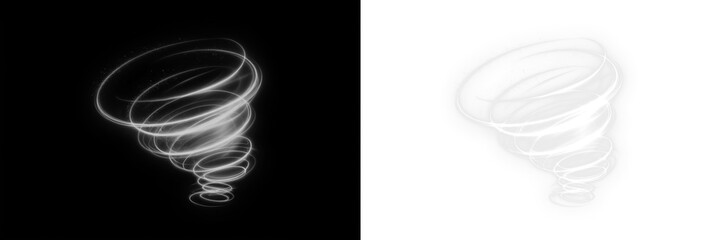 Abstract swirling light vortex illustration on contrasting backgrounds, showcasing dynamic movement and energy, ideal for creative design projects and visual storytelling concepts