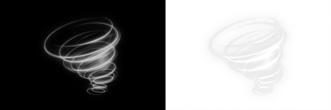 Abstract swirling light vortex illustration on contrasting backgrounds, showcasing dynamic movement and energy, ideal for creative design projects and visual storytelling concepts