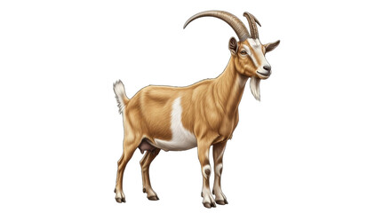 Isolated domestic goat standing upright, agricultural animal, horned, livestock, mammal