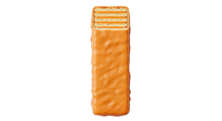 Isolated orange candy wafer bar with cream filling, sweet food dessert treat snack indulgence