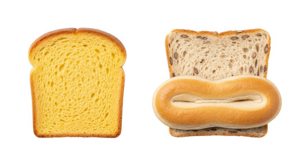 Isolated bread variety, multigrain loaf, pretzel bread, sandwich ingredient, baking, sliced