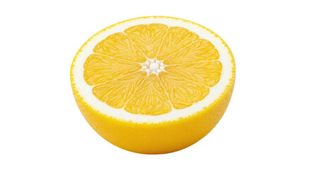 Isolated slice of orange fruit, close up half section with rind, fresh and juicy citrus