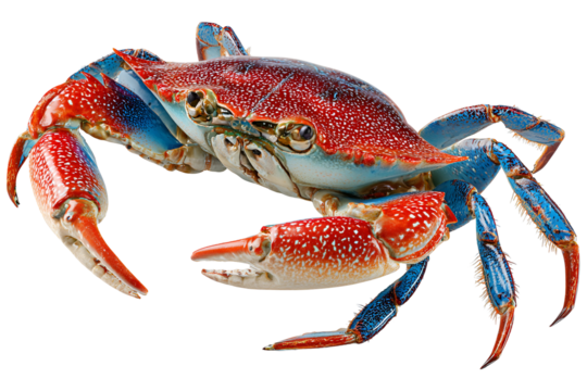 Captivating image of a vividly colored blue crab displaying its speckled pattern shell and articulated limbs a visual spectacle of marine wildlife with interesting crustacean