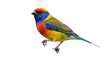 Isolated Multicolor Bird Tropical Tanager standing with vivid plumage feather colors exotic