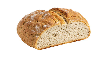 Isolated half loaf bread showing airy texture, homemade sourdough bread, no background