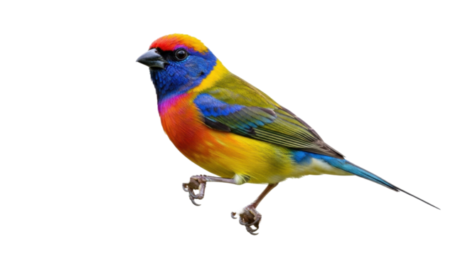 Isolated Multicolor Bird Tropical Tanager standing with vivid plumage feather colors exotic