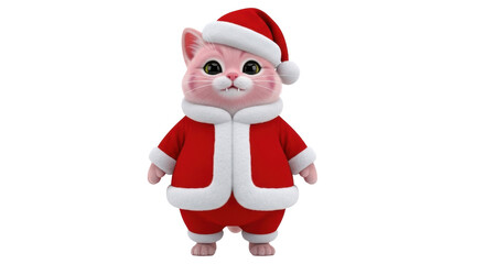 Isolated Santa cat wearing Christmas suit standing festive for holiday seasonal celebration