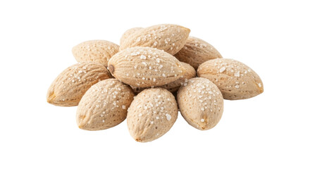Isolated pile of salted almonds on a plain surface ready to be eaten as a tasty snack