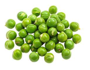 A vibrant heap of fresh, green, shelled peas, exhibiting a glossy surface and natural imperfections