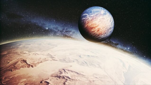 Alien Planet and Moon in Deep Space with Stars and Nebula photo 1015