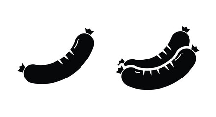 Two black silhouette images of sausages a simple food illustration
