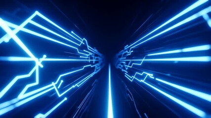 Abstract blue glowing lines forming a symmetrical circuit pattern against a dark backdrop - Powered by Adobe