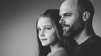 Portrait of a man and a girl posing together in a serene setting, capturing a bond of affection and trust