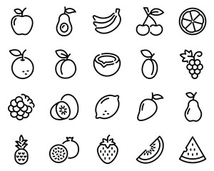 Simple Set of Fruits Related Vector Line Icons