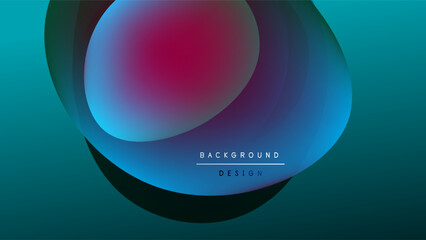 Abstract fluid shapes blend, creating vibrant color gradients. Dark background emphasizes luminous central form. Modern design element.