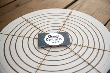 Overhead view of a card with Change Contracts inward on a spiral diagram