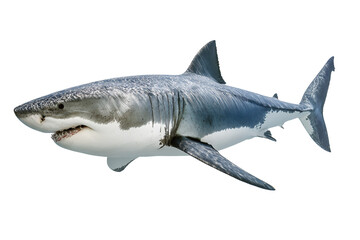 Obraz premium Magnificent great white shark portrait highlighting powerful teeth, showcasing the apex predator in a stunning image perfect for marine life and underwater world designs for