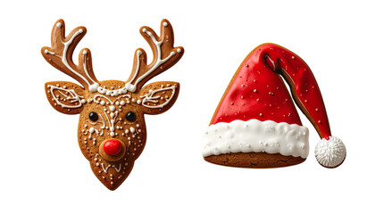 Dual Gingerbread Cookie Variations Representing Holiday Spirit – isolated on transparent background