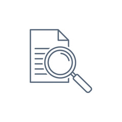 Document search icon with magnifying glass for data analysis and research.