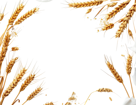Golden wheat stalks artfully arranged to frame a negative space, perfect for text or design