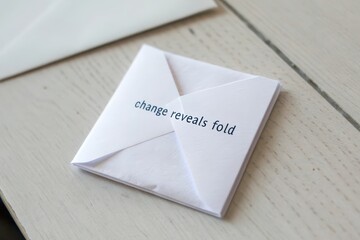 White paper slip folded flat with the words change reveals fold